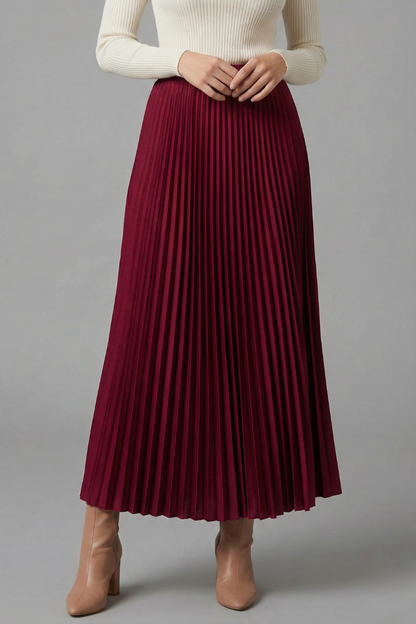 Women's Pleated Surface Elastic Waist Maxi Skirt