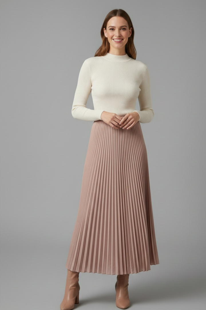 Women's Pleated Surface Elastic Waist Maxi Skirt