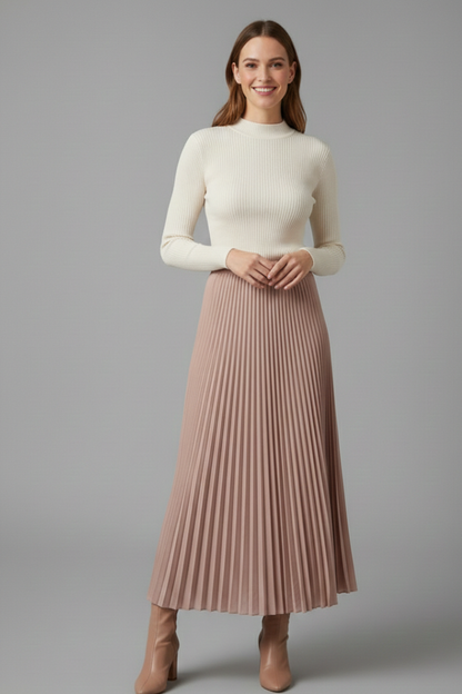 Women's Pleated Surface Elastic Waist Maxi Skirt