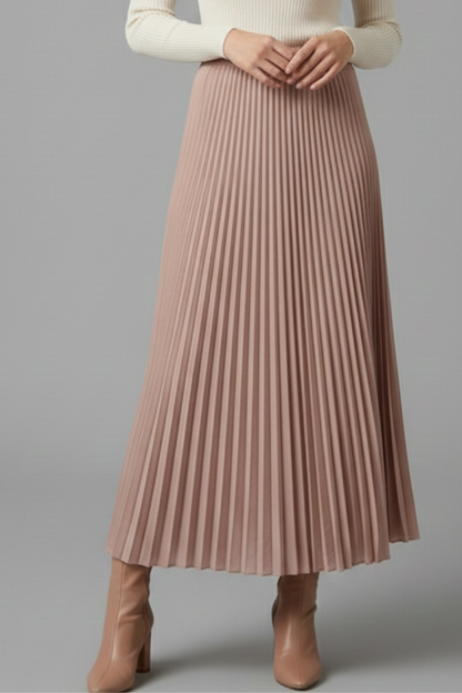 Women's Pleated Surface Elastic Waist Maxi Skirt