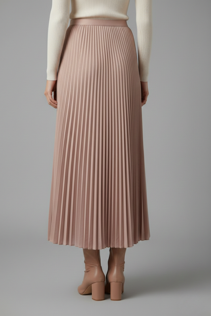 Women's Pleated Surface Elastic Waist Maxi Skirt