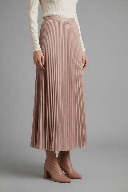 Women's Pleated Surface Elastic Waist Maxi Skirt