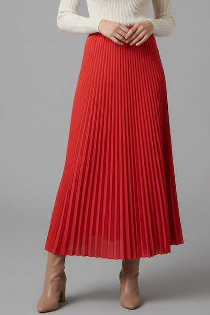 Women's Pleated Surface Elastic Waist Maxi Skirt