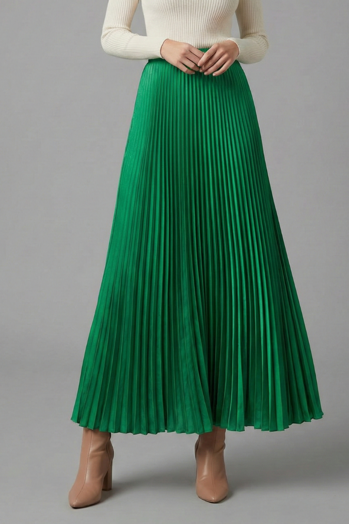 Women's Pleated Surface Elastic Waist Maxi Skirt
