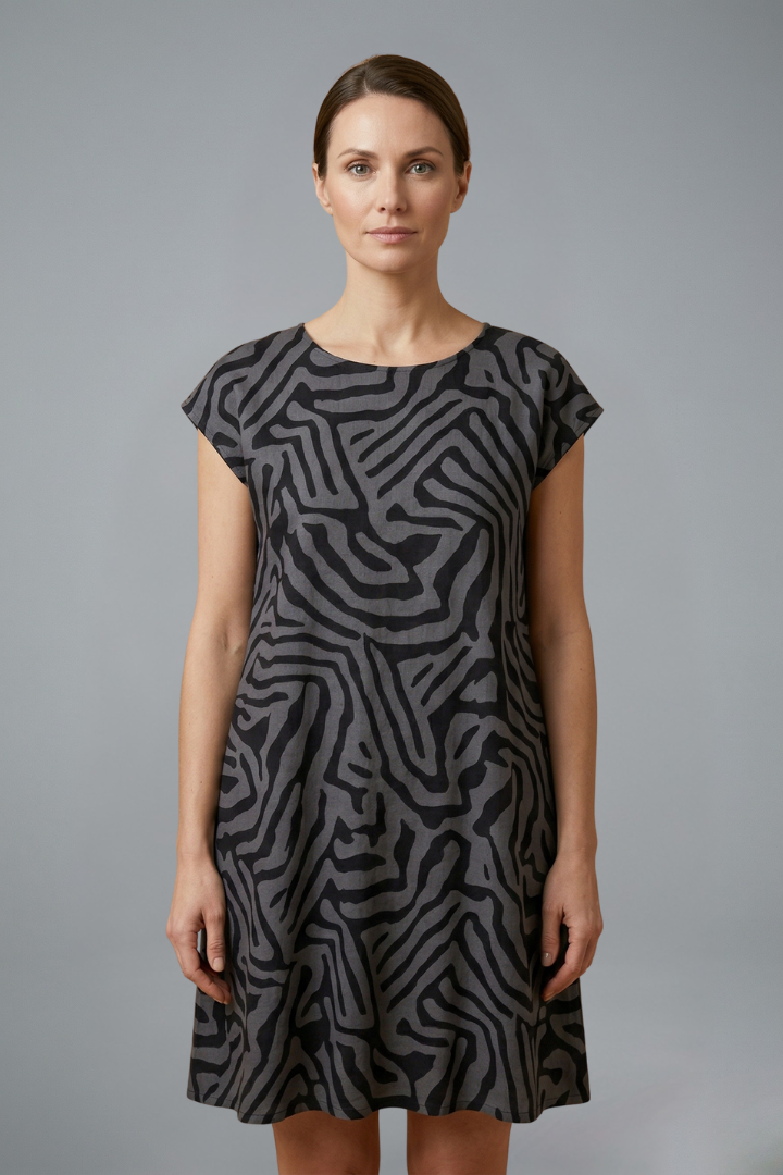 Women’s Midi Dress with A-Line Fit and Flared Sleeves