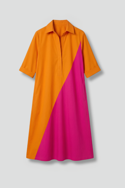 Women’s Midi Dress with Collar Neck and Short Sleeves