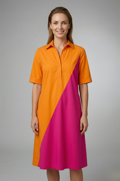 Women’s Midi Dress with Collar Neck and Short Sleeves