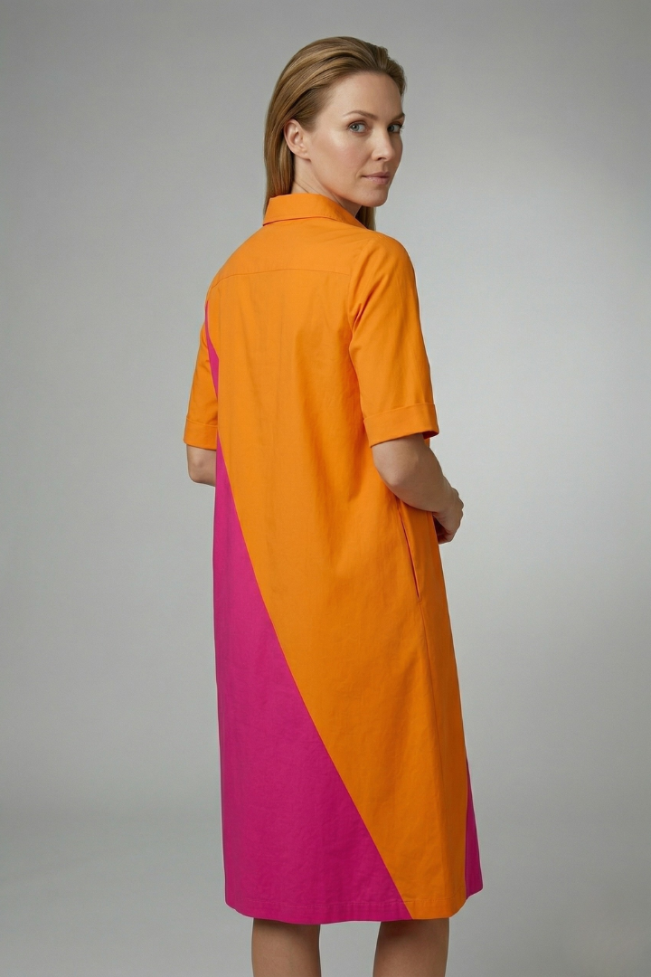 Women’s Midi Dress with Collar Neck and Short Sleeves