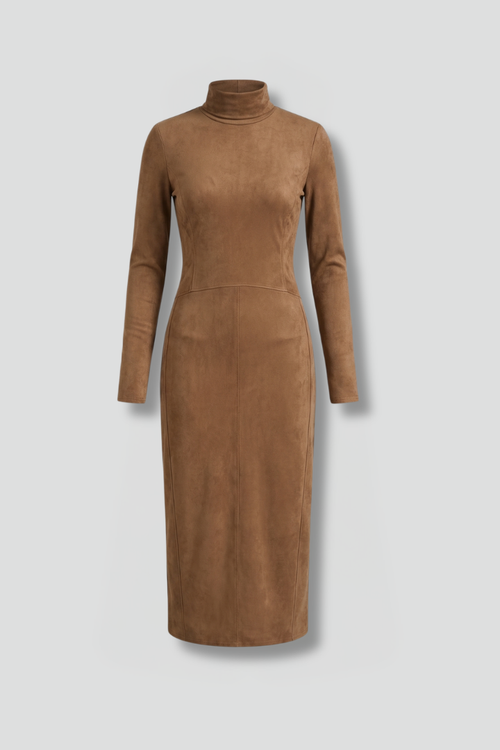 Women’s Midi Dress with High Neck and Long Sleeves