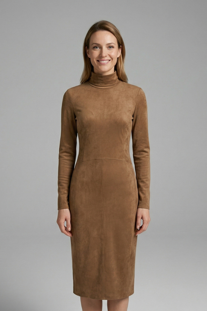 Women’s Midi Dress with High Neck and Long Sleeves