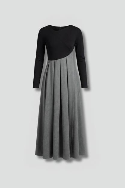 Women’s Midi Dress with Long Sleeves and Two Tone Design