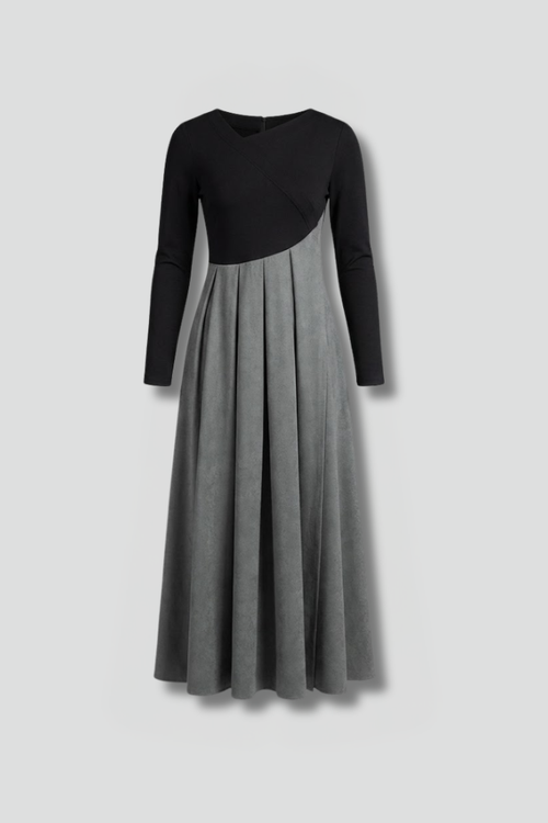 Women’s Midi Dress with Long Sleeves and Two Tone Design