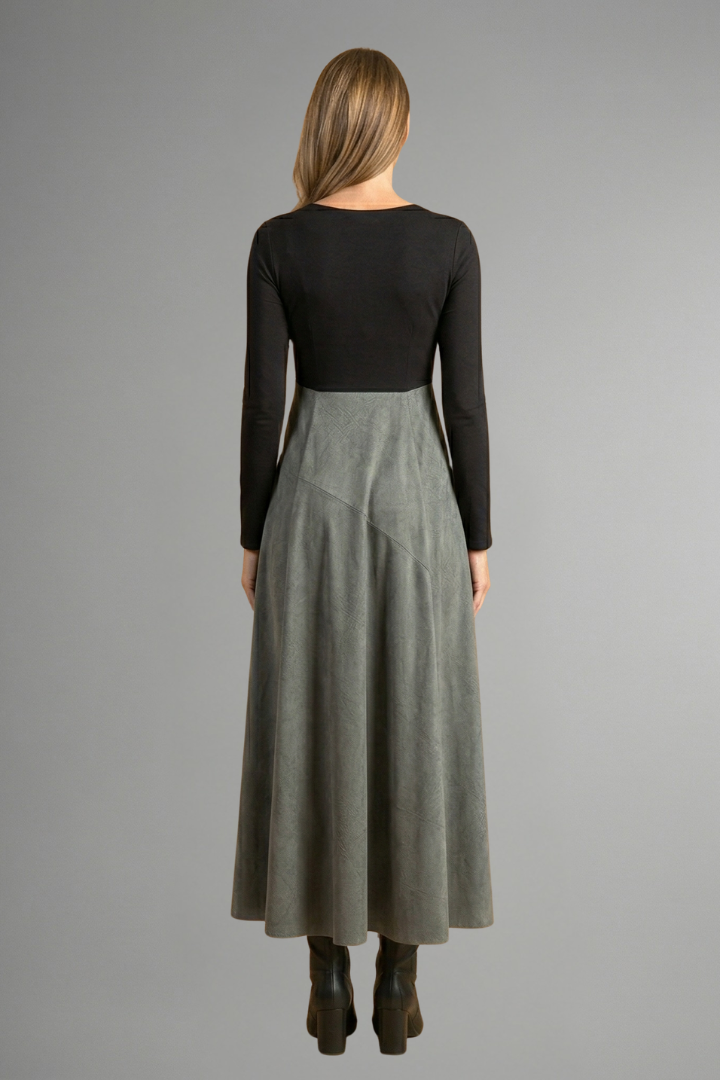 Women’s Midi Dress with Long Sleeves and Two Tone Design