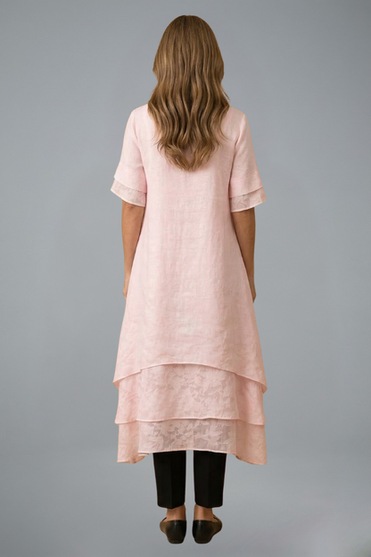 Women’s Midi Dress with Open Neckline and Flowing Skirt