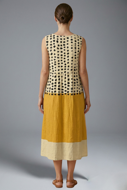Women’s Midi Dress with Polka Pattern and Colourblock Design