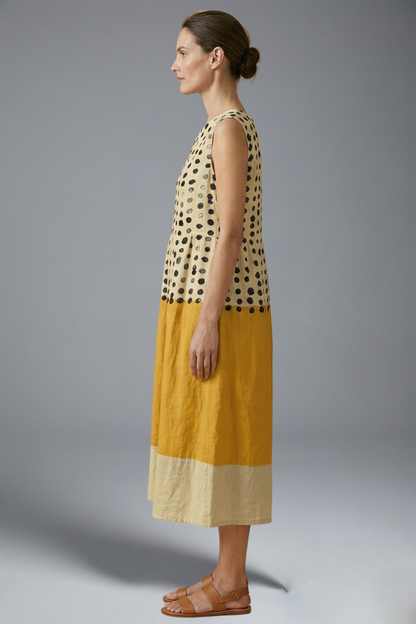 Women’s Midi Dress with Polka Pattern and Colourblock Design