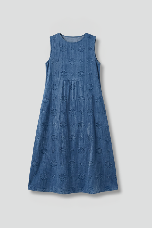 Women’s Midi Dress with Round Neck and Sleeveless Design