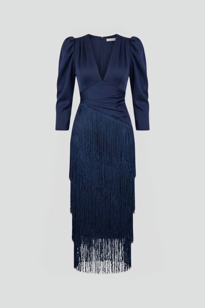 Women’s Midi Dress with Round Neck and Wide Sleeves