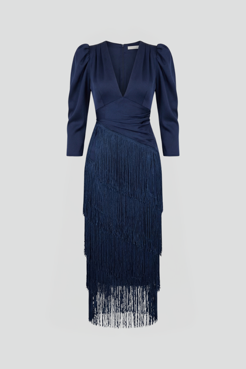 Women’s Midi Dress with Round Neck and Wide Sleeves