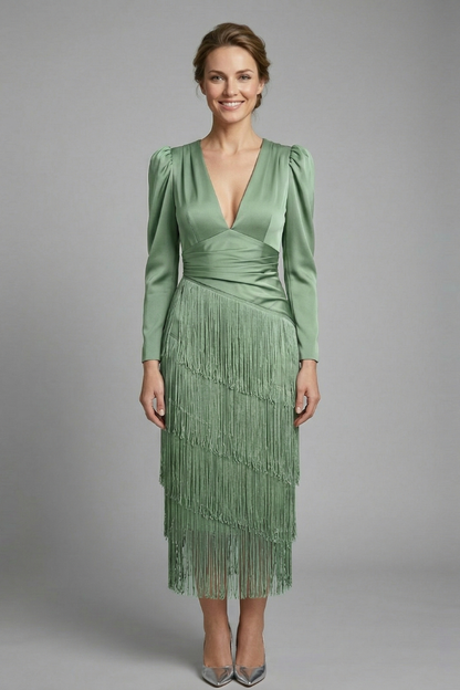 Women’s Midi Dress with Round Neck and Wide Sleeves