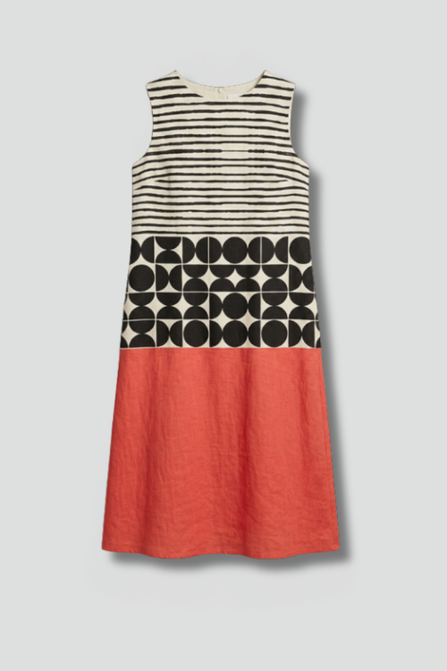 Women’s Midi Dress with Round Neckline and Sleeveless Design