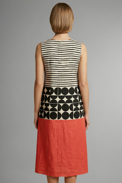 Women’s Midi Dress with Round Neckline and Sleeveless Design