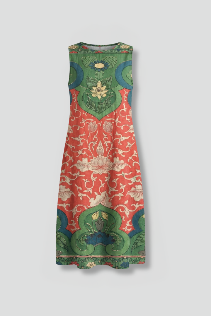 Women’s Midi Dress with Sleeveless Design and Floral Pattern