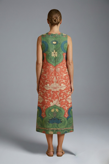 Women’s Midi Dress with Sleeveless Design and Floral Pattern