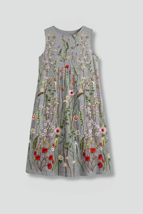 Women’s Midi Dress with Sleeveless Design and Linen Blend