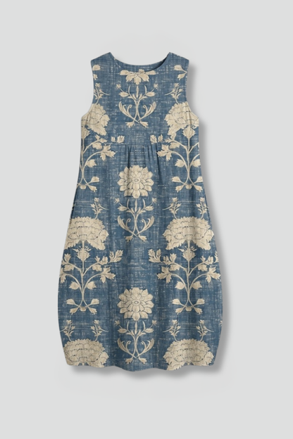 Women’s Midi Dress with Sleeveless Design and Linen Blend