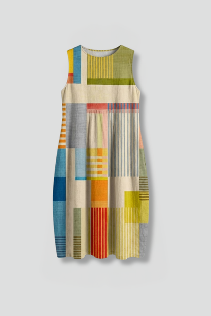 Women’s Midi Dress with Sleeveless Design and Linen Blend