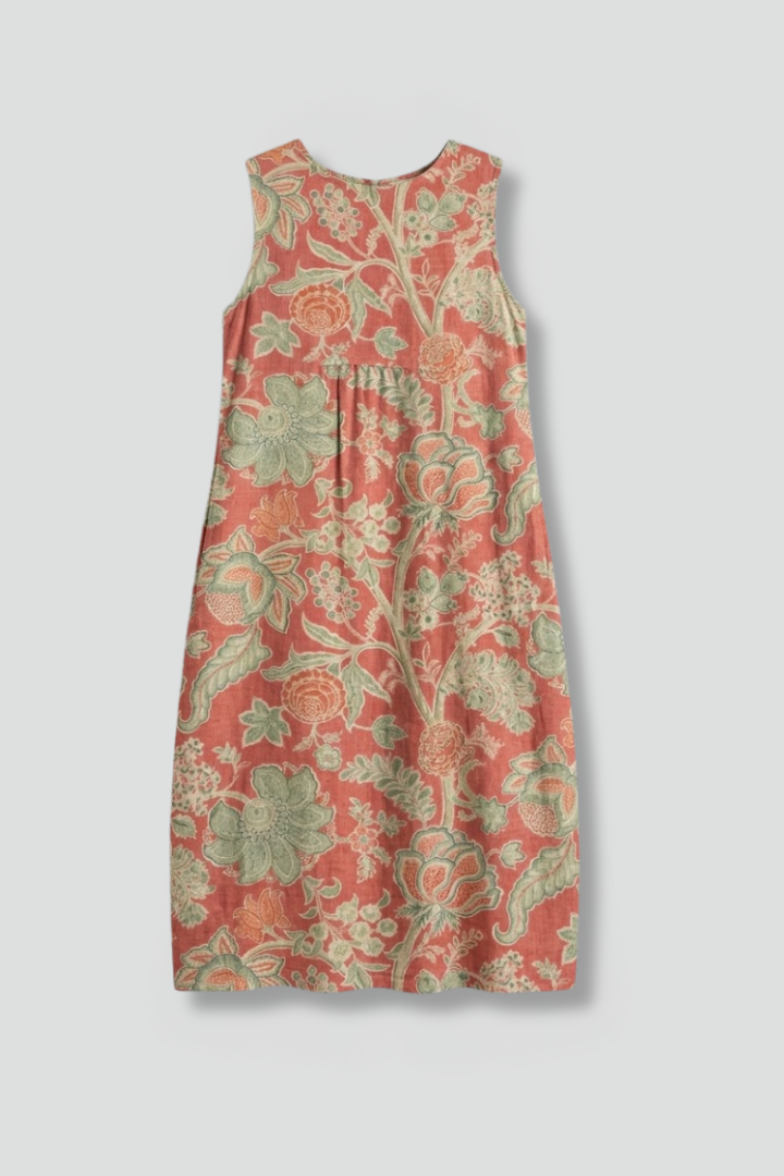 Women’s Midi Dress with Sleeveless Design and Linen Blend