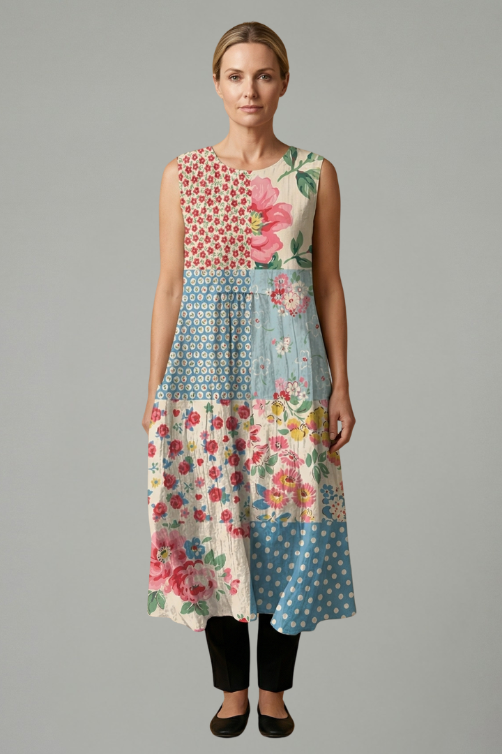 Women’s Midi Dress with Sleeveless Design and Linen Blend
