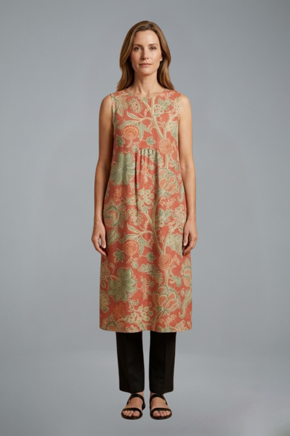 Women’s Midi Dress with Sleeveless Design and Linen Blend
