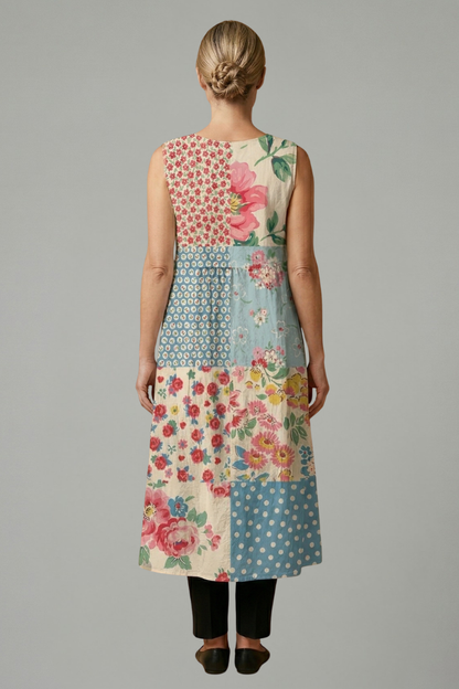 Women’s Midi Dress with Sleeveless Design and Linen Blend