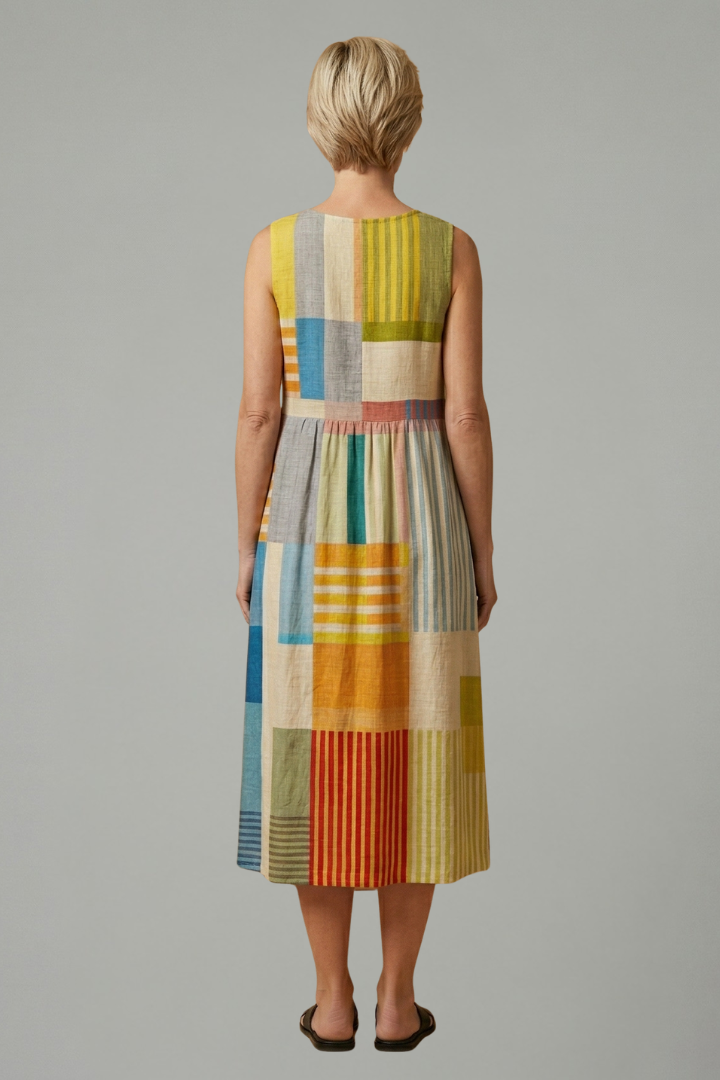 Women’s Midi Dress with Sleeveless Design and Linen Blend