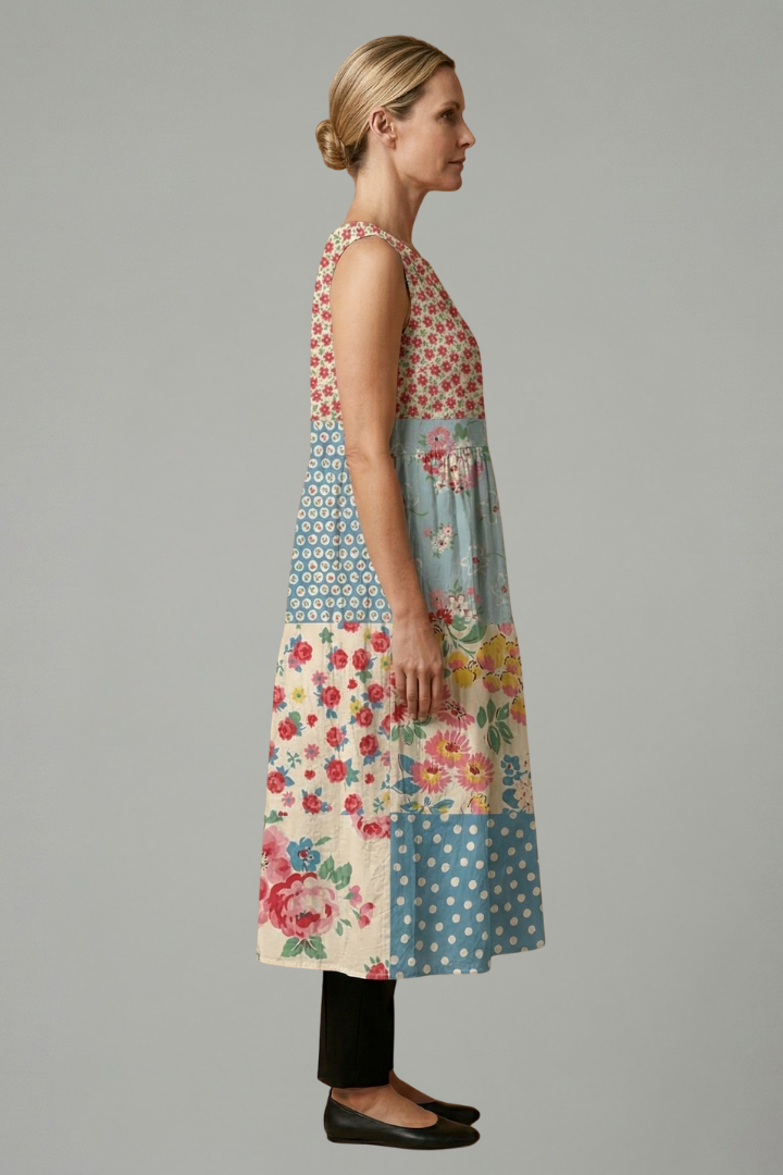 Women’s Midi Dress with Sleeveless Design and Linen Blend