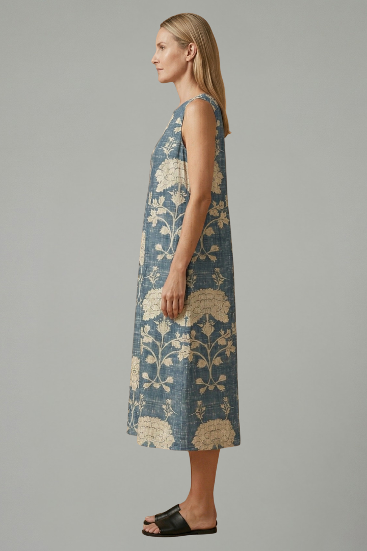 Women’s Midi Dress with Sleeveless Design and Linen Blend