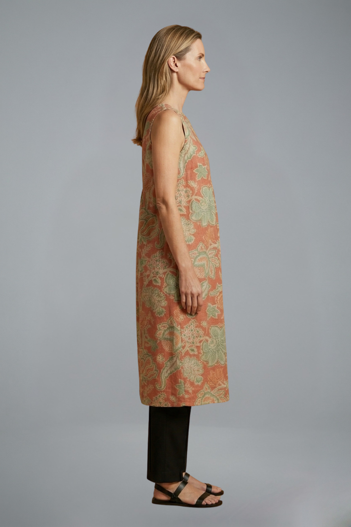 Women’s Midi Dress with Sleeveless Design and Linen Blend