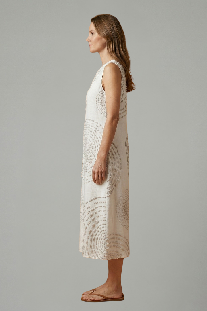 Women’s Midi Dress with Sleeveless Design and Pockets