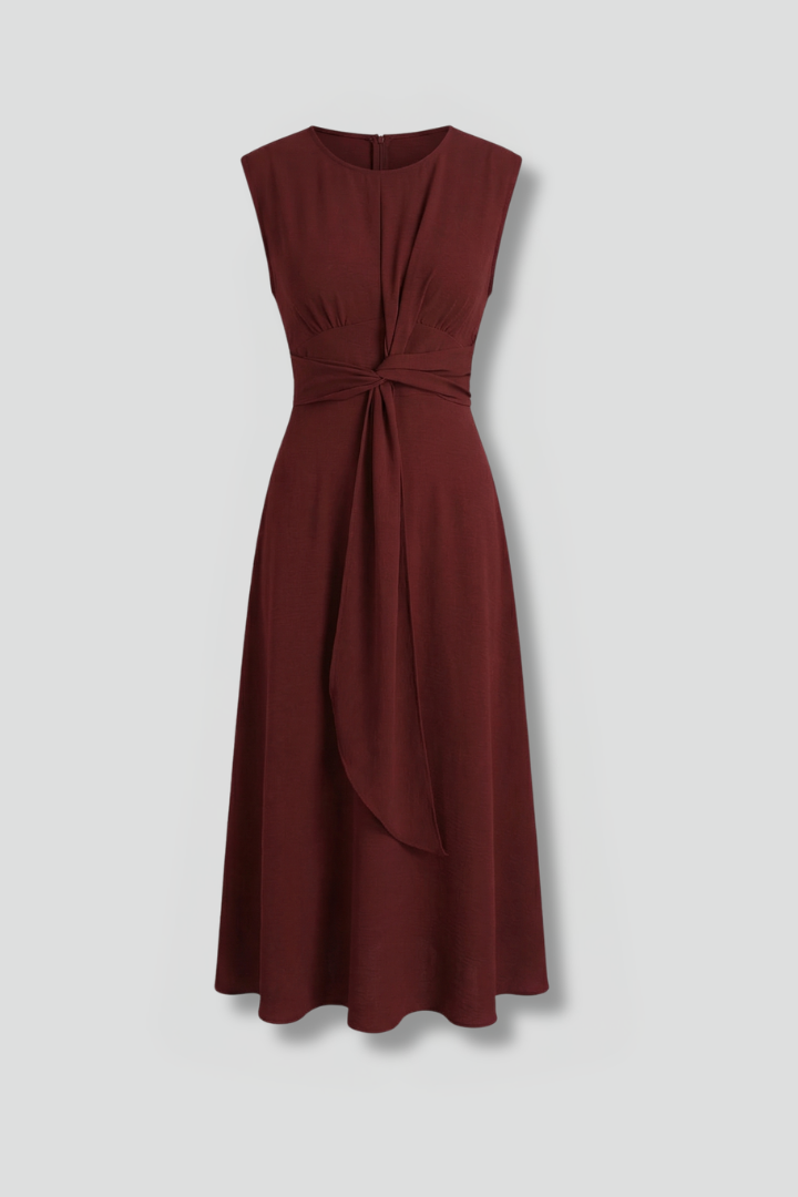 Women’s Midi Dress with Sleeveless Design and Round Neckline
