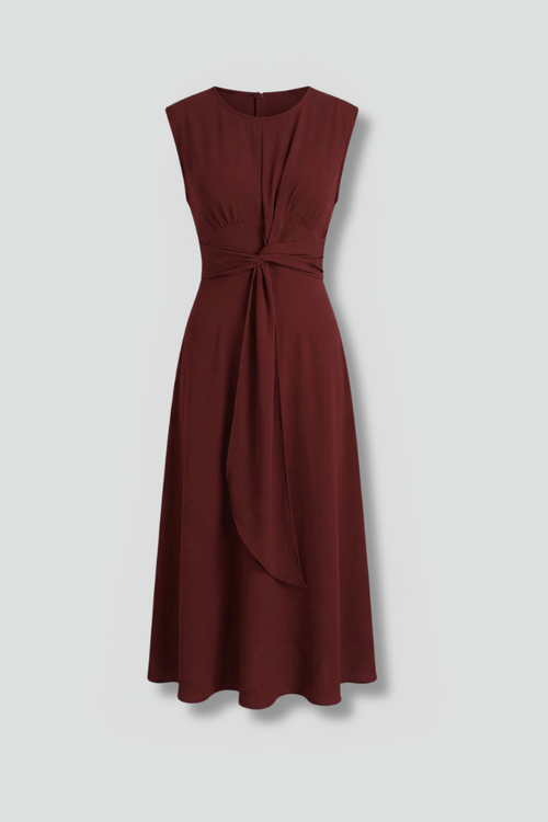 Women’s Midi Dress with Sleeveless Design and Round Neckline