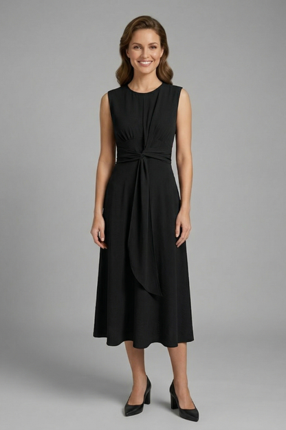 Women’s Midi Dress with Sleeveless Design and Round Neckline