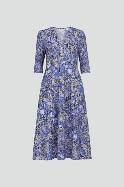 Women’s Midi Dress with V-Neck and Three-Quarter Sleeves
