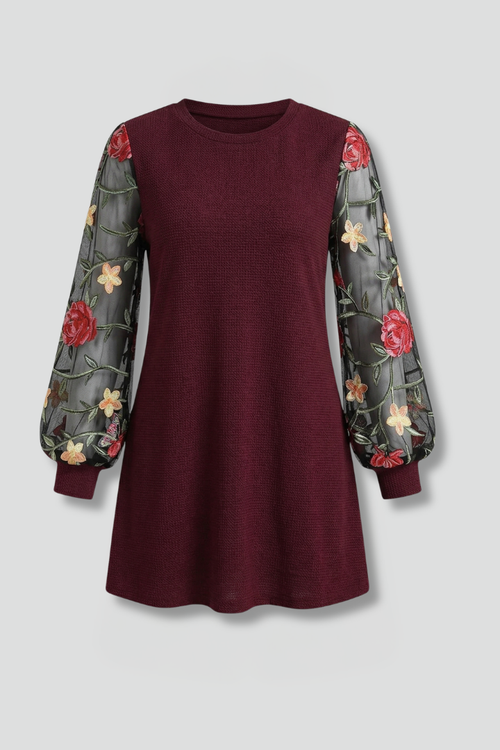 Women’s Mini Dress with Bishop Sleeves and Embroidered Detail