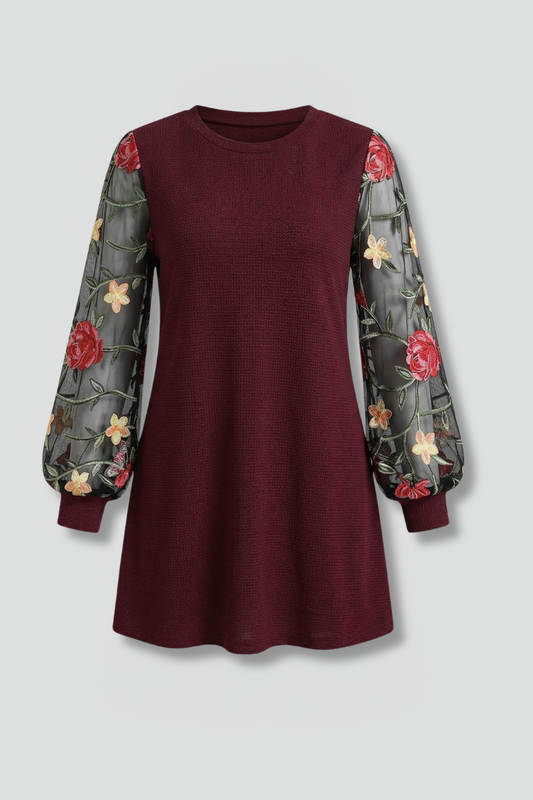 Women’s Mini Dress with Bishop Sleeves and Embroidered Detail