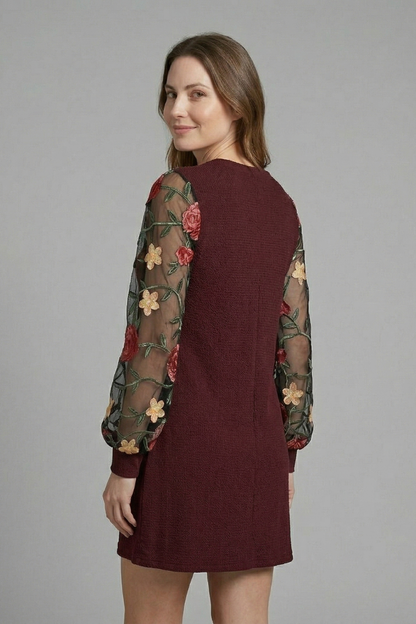 Women’s Mini Dress with Bishop Sleeves and Embroidered Detail