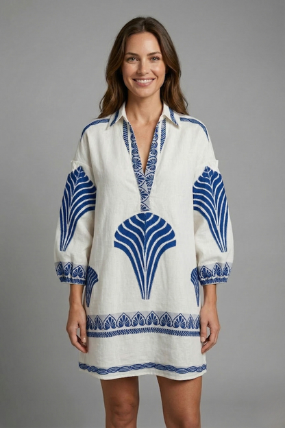 Women’s Mini Dress with V-Neck and Long Sleeves