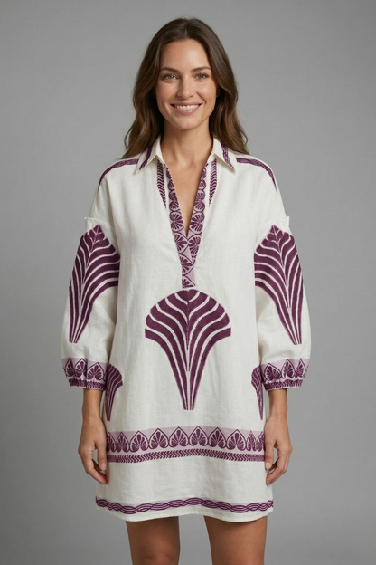 Women’s Mini Dress with V-Neck and Long Sleeves