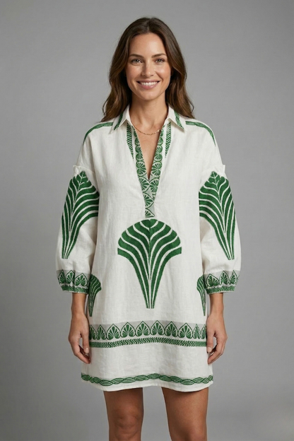 Women’s Mini Dress with V-Neck and Long Sleeves
